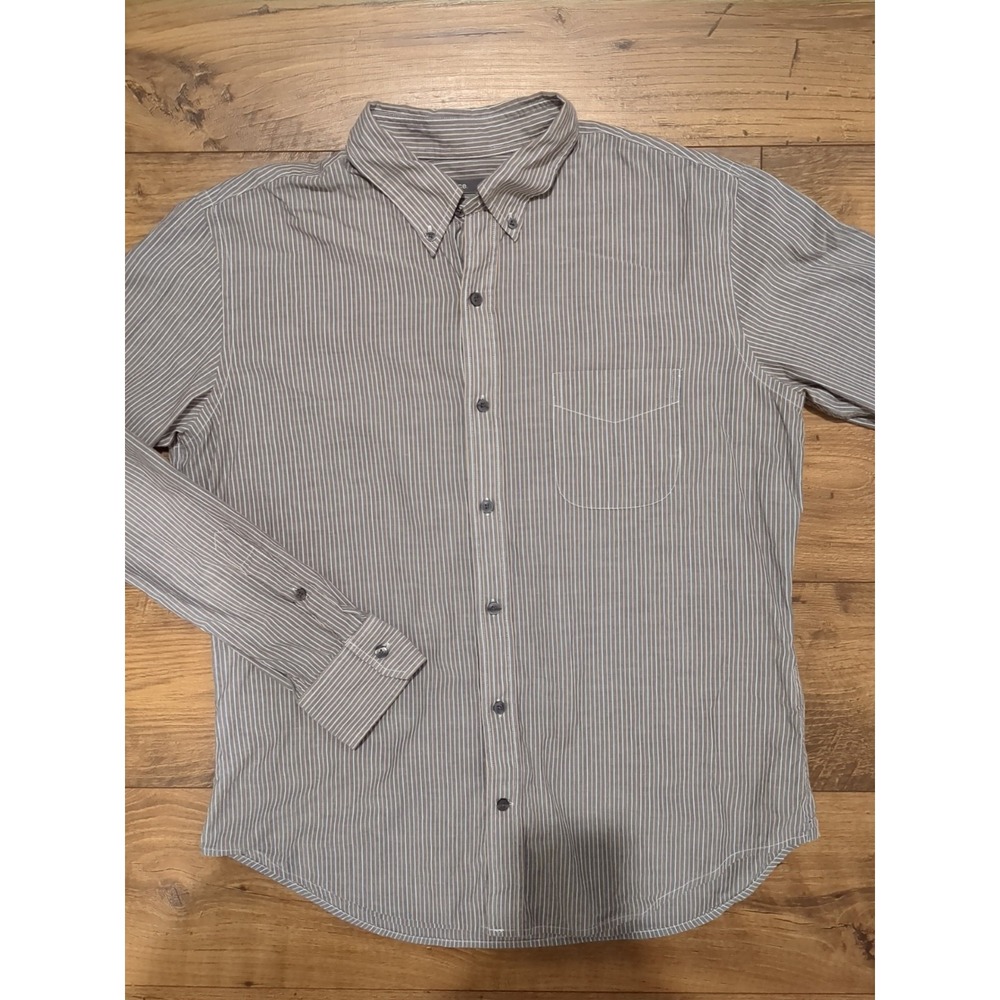Vince Mens L 100% Cotton Brown Striped Long Sleeve Button Shirt (Read)